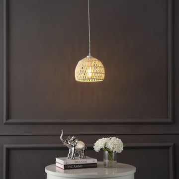 Campana 20" Bohemian Modern Woven Rattan/Iron LED Pendant